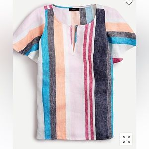 J.Crew Ruffle sleeve top in mixed stripe linen